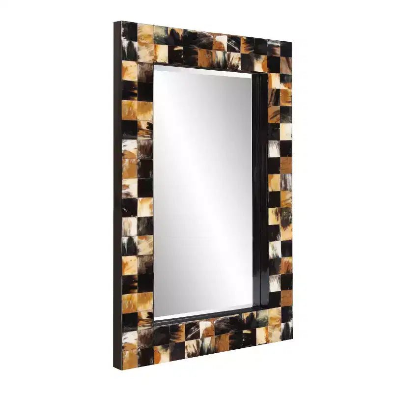 Howard Elliott 24" Elias Rectangular Beveled Wall Mirror White and Tan Tiled Horn Frame