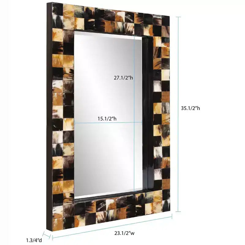 Howard Elliott 24" Elias Rectangular Beveled Wall Mirror White and Tan Tiled Horn Frame