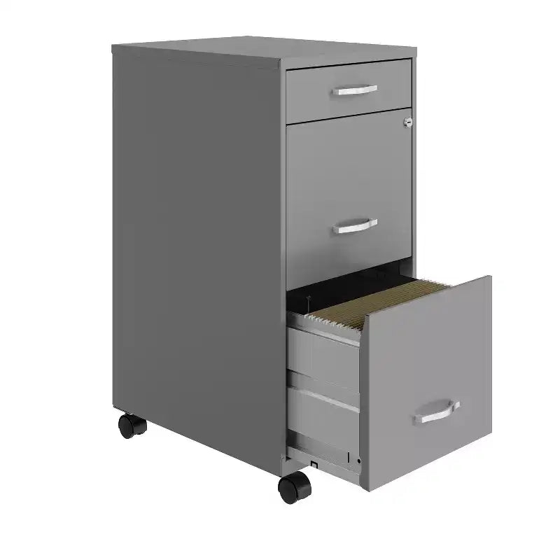 Space Solutions 18" Deep 3 Drawer Mobile Letter Width Vertical File Cabinet Arctic Silver