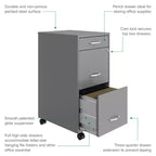 Space Solutions 18" Deep 3 Drawer Mobile Letter Width Vertical File Cabinet Arctic Silver