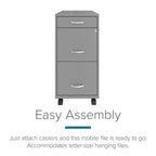 Space Solutions 18" Deep 3 Drawer Mobile Letter Width Vertical File Cabinet Arctic Silver