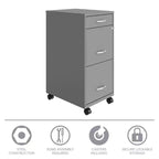 Space Solutions 18" Deep 3 Drawer Mobile Letter Width Vertical File Cabinet Arctic Silver
