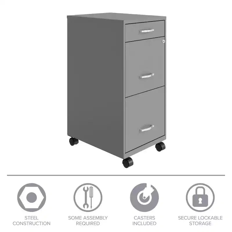 Space Solutions 18" Deep 3 Drawer Mobile Letter Width Vertical File Cabinet Arctic Silver