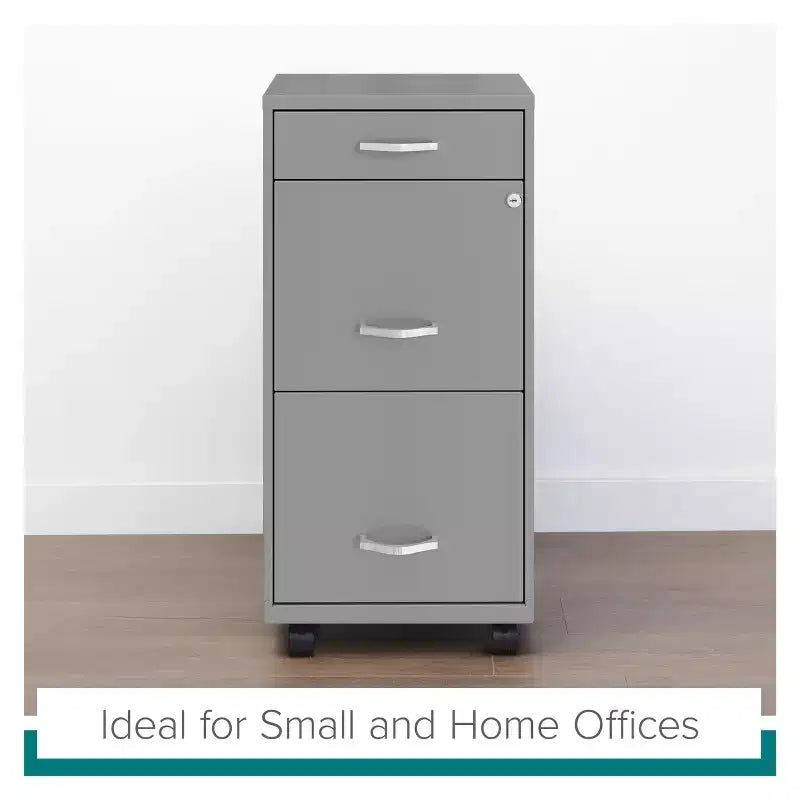 Space Solutions 18" Deep 3 Drawer Mobile Letter Width Vertical File Cabinet Arctic Silver