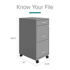 Space Solutions 18" Deep 3 Drawer Mobile Letter Width Vertical File Cabinet Arctic Silver