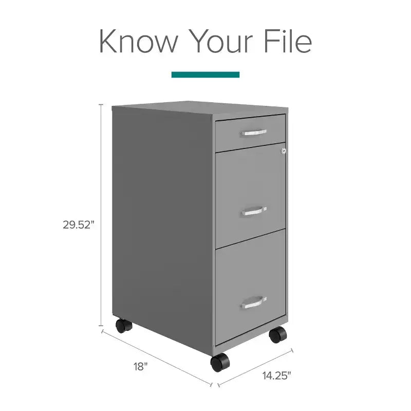 Space Solutions 18" Deep 3 Drawer Mobile Letter Width Vertical File Cabinet Arctic Silver