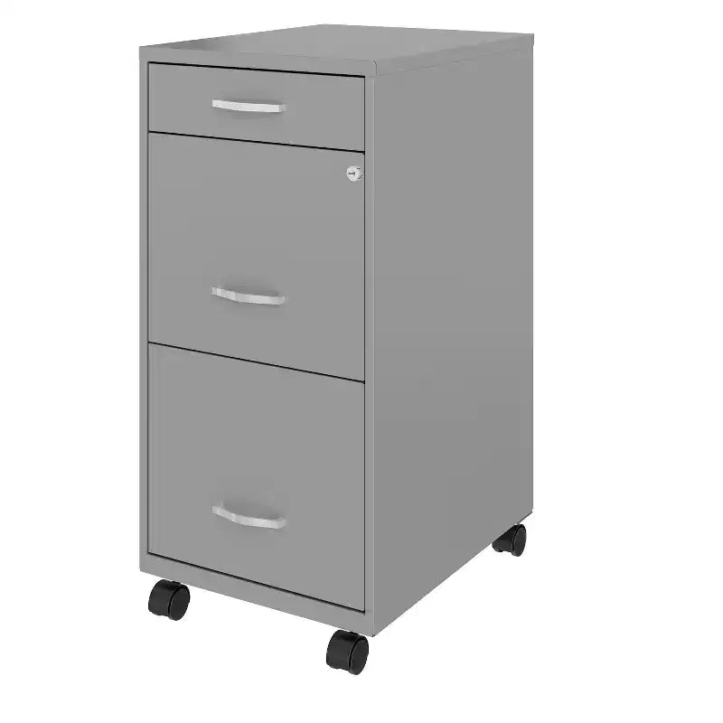 Space Solutions 18" Deep 3 Drawer Mobile Letter Width Vertical File Cabinet Arctic Silver