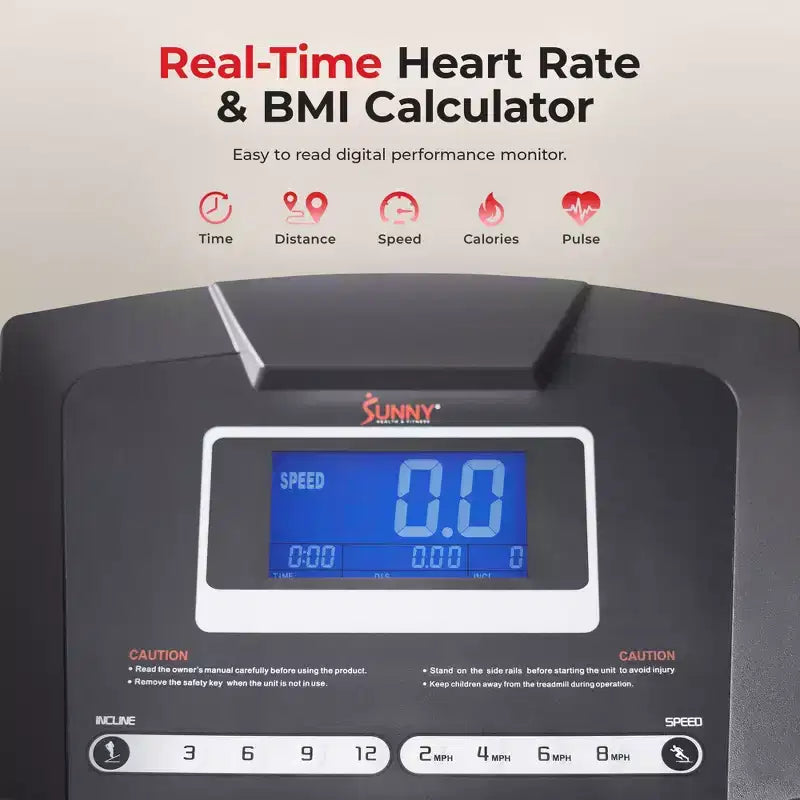 Sunny Health & Fitness Tapis Roulant Manuale Premium con Inclinazione Automatica e Bluetooth