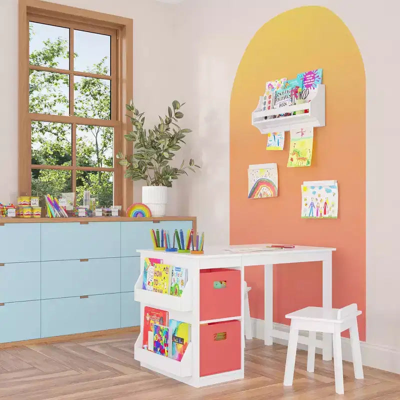 RiverRidge Home Wall Mount Bookshelf with 2 Kids' Art Display Bars