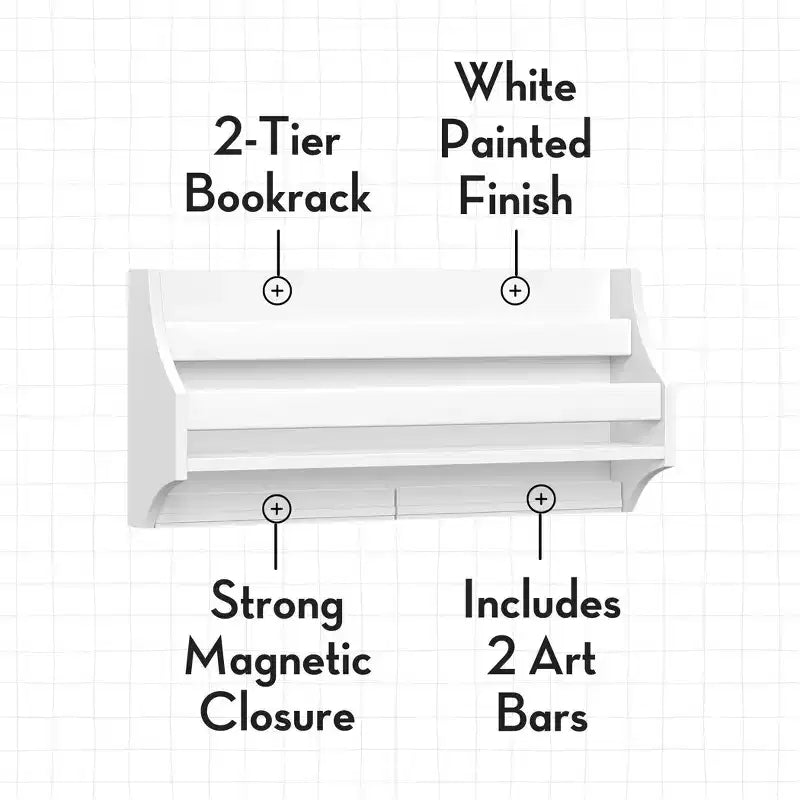 RiverRidge Home Wall Mount Bookshelf with 2 Kids' Art Display Bars