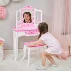 Toeletta per bambini Little Princess Gisele Sweethearts con luci a LED bianca/rosa - Fantasy Fields by Teamson Kids: set toeletta per bambine, tavolino per bambini