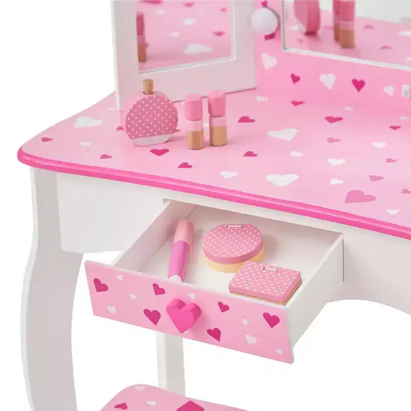 Toeletta per bambini Little Princess Gisele Sweethearts con luci a LED bianca/rosa - Fantasy Fields by Teamson Kids: set toeletta per bambine, tavolino per bambini