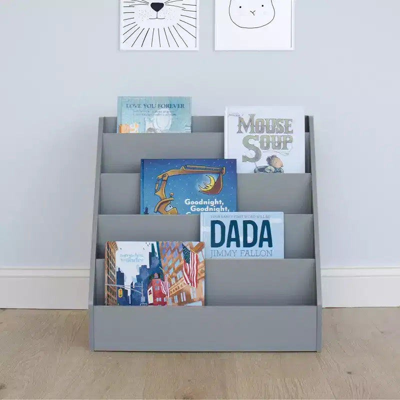 Humble Crew Kids' Explorer Wooden Bookshelf Gray: 4-Shelf MDF Book Rack, 24" H x 24" W x 13" D, Ages 2+