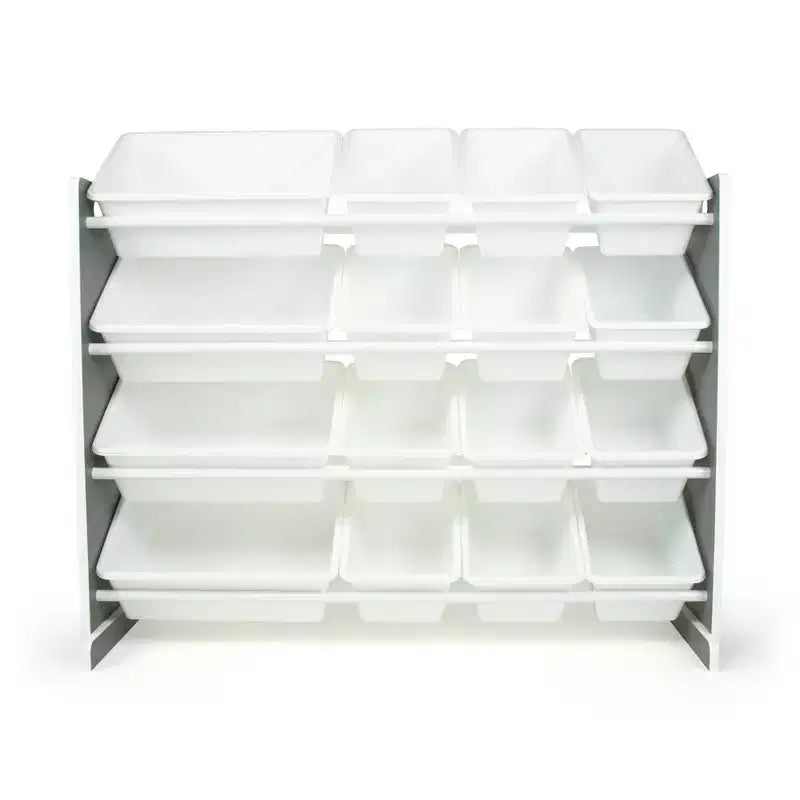 Soho Kids' Toy Storage Organizer with 16 Storage Bins Gray/White - Humble Crew: MDF Bin Shelves, 4 Shelves, Anti-Tip Hardware