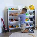 Soho Kids' Toy Storage Organizer with 16 Storage Bins Gray/White - Humble Crew: MDF Bin Shelves, 4 Shelves, Anti-Tip Hardware