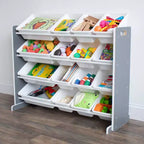 Soho Kids' Toy Storage Organizer with 16 Storage Bins Gray/White - Humble Crew: MDF Bin Shelves, 4 Shelves, Anti-Tip Hardware