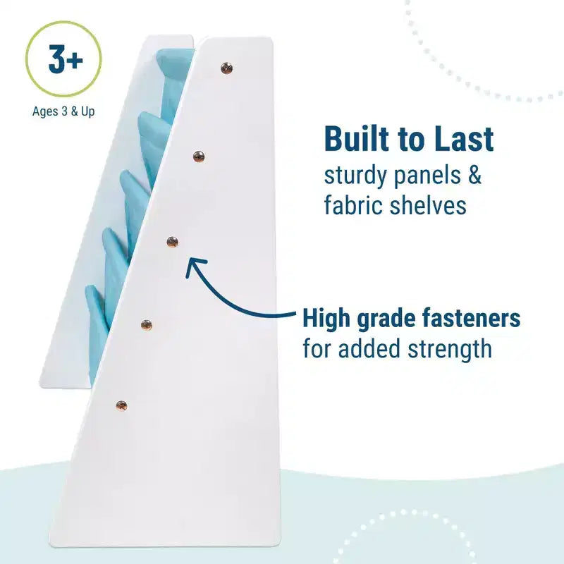 WildKin Premium Sling Kids' Book Shelf White/Aqua: 4-Tier MDF Novelty Bookshelf for Kids' Storage, Ages 3+