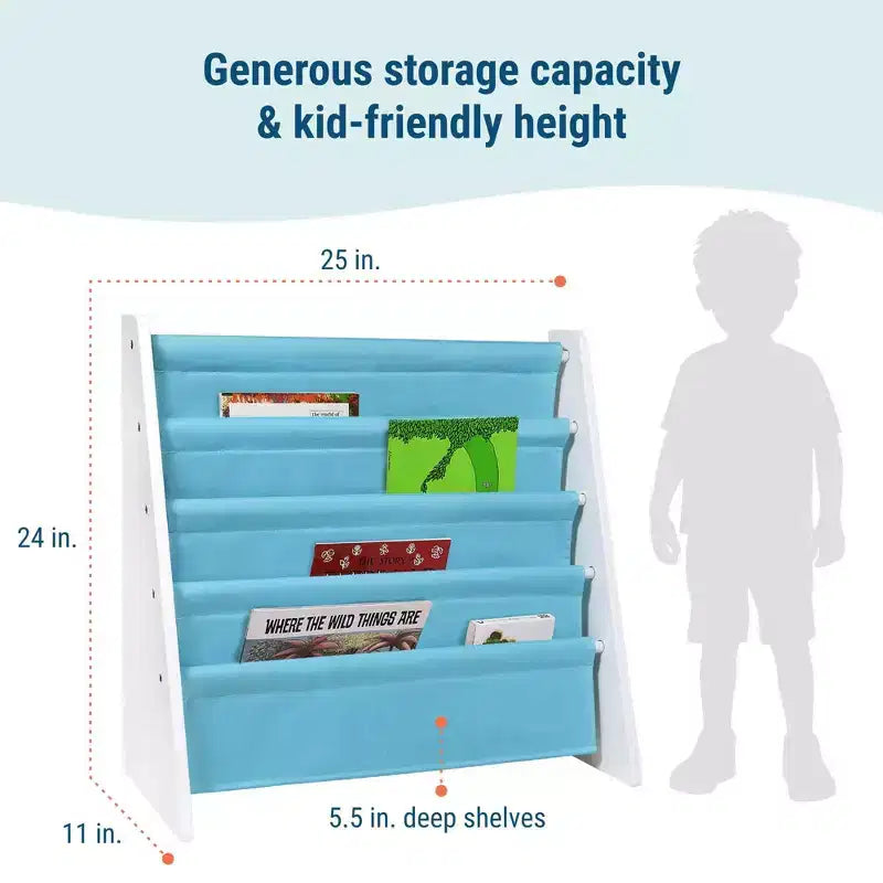 WildKin Premium Sling Kids' Book Shelf White/Aqua: 4-Tier MDF Novelty Bookshelf for Kids' Storage, Ages 3+