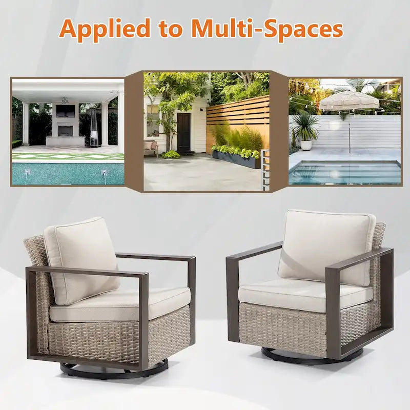 Cozywor 2-Piece Patio Wicker Outdoor Rocking Chair with Metal Frame and Cushions