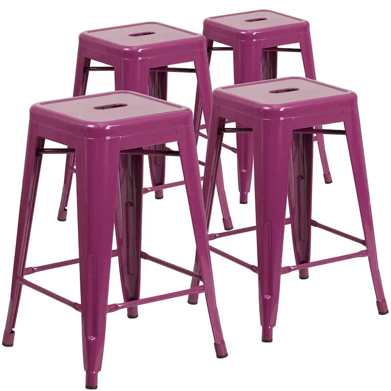 Set di 4 Sgabelli in Metallo Senza Schienale da 61 cm per Interni/Esterni, con Seduta Quadrata