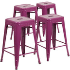 Set di 4 Sgabelli in Metallo Senza Schienale da 61 cm per Interni/Esterni, con Seduta Quadrata