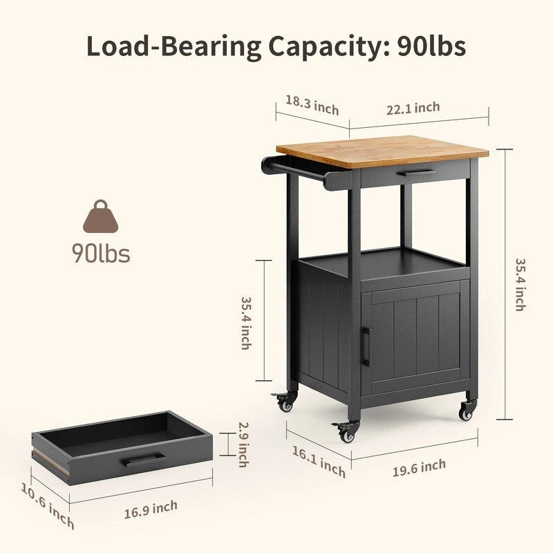 Carrello da Cucina in Legno con Cassetti