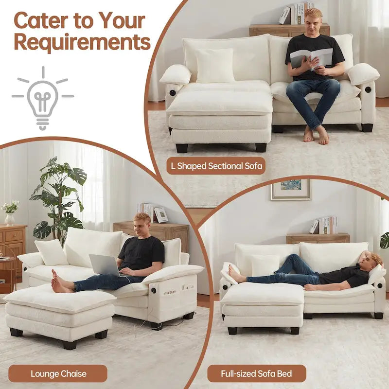 Modular Sectional Sofa, Comfy Cloud Couch Sectional Sofa with Ottoman, Deep Seat Sofa Sleeper for Living Room