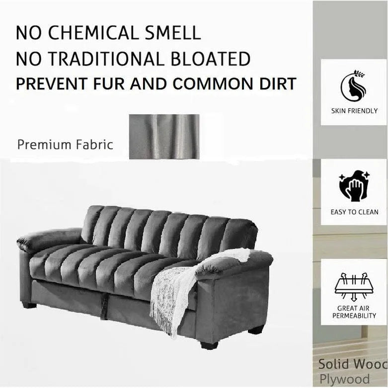 82.7 Velvet Storage Convertible Sofa Sleeper Couch with 2 Pillows