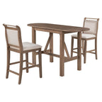 Set da 3 Pezzi Tavolo da Pranzo a Foglia Cadente a Altezza Bancone in Legno