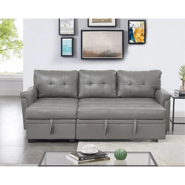 Divano componibile convertibile reversibile con letto estraibile, chaise longue con contenitore nascosto e gambe durevoli