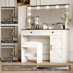 Roomfitters Toilette da Trucco Rustica con Luci, Scrivania con Specchio Illuminato e Anta a Scorrimento, Tavolo da Trucco con 2 Cassetti