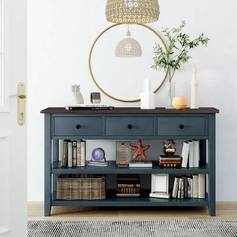 Console con Design Retrò e Due Ripiani Aperti