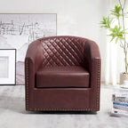 KINWELL 29 Wide Tufted PU Leather Swivel Barrel Chair