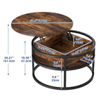 Moasis Farmhouse Lift Top Round Coffee Table with Hidden Storage and Shelf