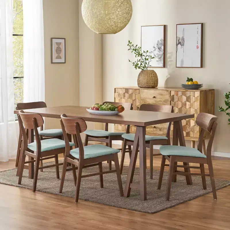 GDFStudio Alexis 7 Pieces Mid Century Modern Upholstered Wood Dining Set