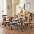 GDFStudio Alexis 7 Pieces Mid Century Modern Upholstered Wood Dining Set