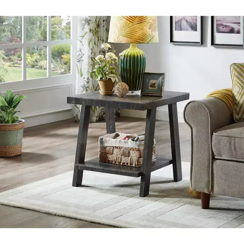 Roundhill Furniture Athens Contemporary Replicated Wood Shelf End Table in Charcoal Finish
