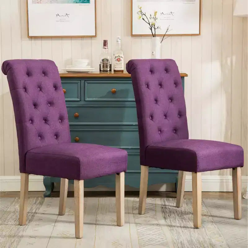 Roundhill Furniture Habit Solid Wood Tufted Parsons Dining Chair, Purple, Set of 2