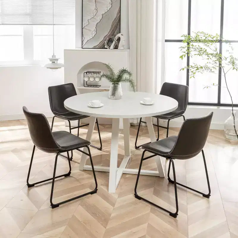 Roundhill Furniture Varna Set da pranzo rotondo, tavolo da pranzo a cavalletto con 4 sedie eleganti, 5 pezzi