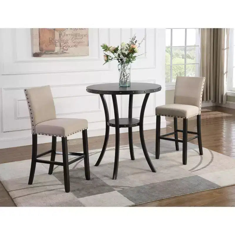 Roundhill Furniture Biony 36 Round Finish Bar Table Nail Head Trim, Espresso
