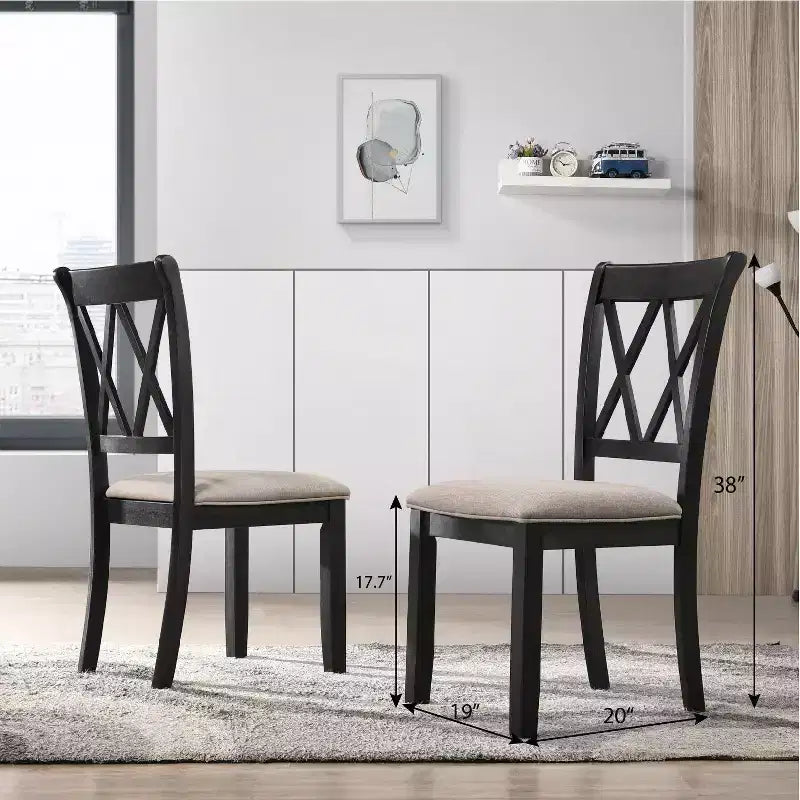 Roundhill Furniture Arroyo Dining Set, Hairpin Dining Table with 4 Cross-back Chairs and Bench, Rich Black, 6-Piece