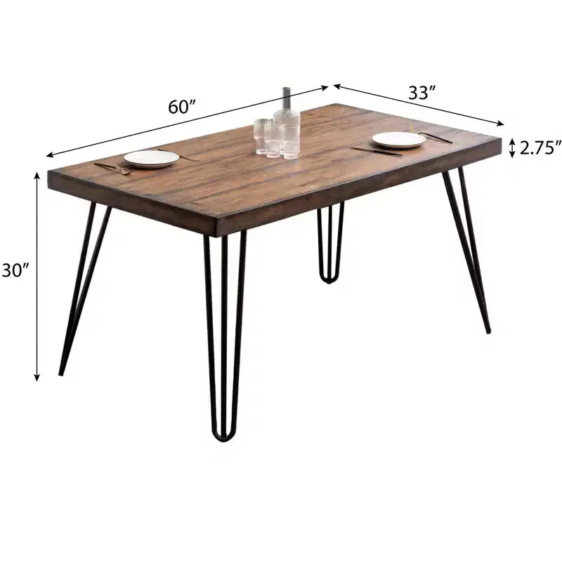 Roundhill Furniture Arroyo Dining Set, Hairpin Dining Table with 4 Cross-back Chairs and Bench, Rich Black, 6-Piece