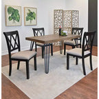 Roundhill Furniture Arroyo Dining Set, Hairpin Dining Table with 4 Cross-back Chairs and Bench, Rich Black, 6-Piece