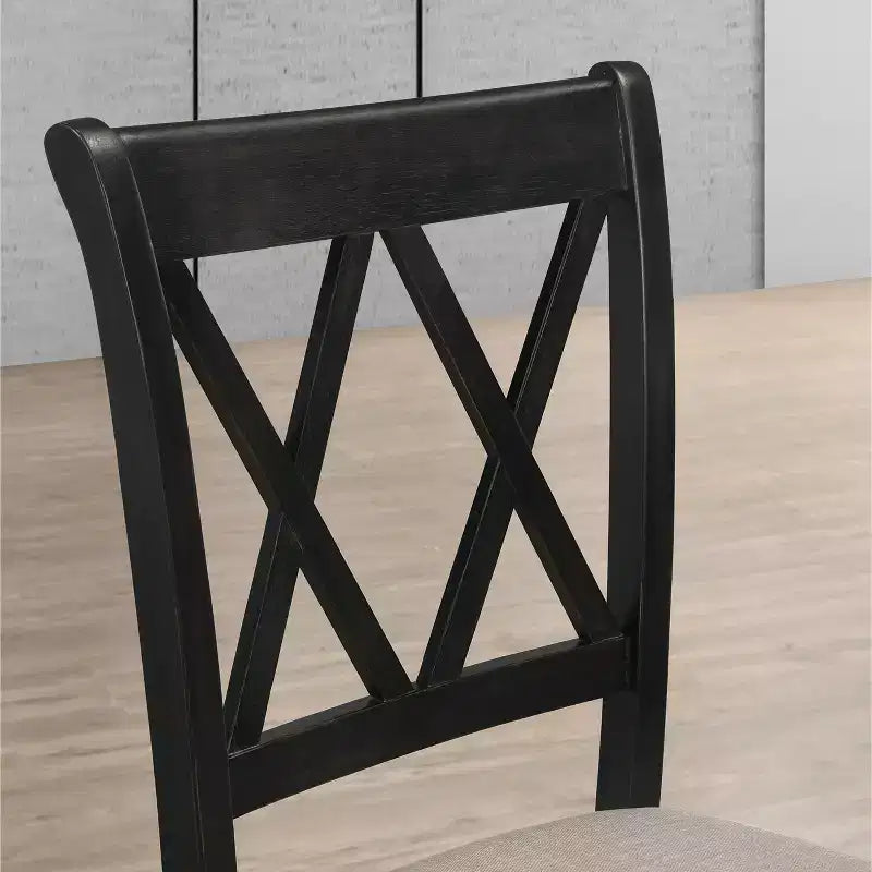Roundhill Furniture Arroyo Dining Set, Hairpin Dining Table with 4 Cross-back Chairs and Bench, Rich Black, 6-Piece