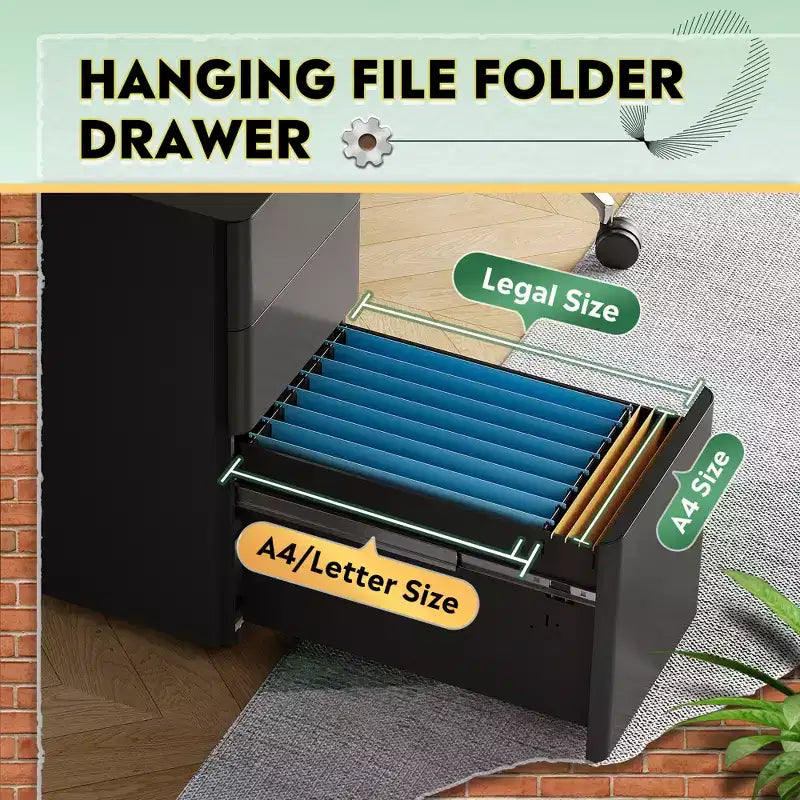 File Cabinet, 3-Drawer Vertical Filing Cabinet, Slim Space-Saving Storage for Legal/Letter Size Files, Home & Office Organization