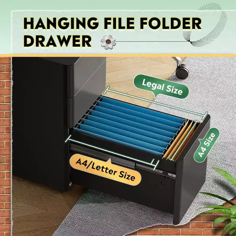 File Cabinet, 3-Drawer Vertical Filing Cabinet, Slim Space-Saving Storage for Legal/Letter Size Files, Home & Office Organization