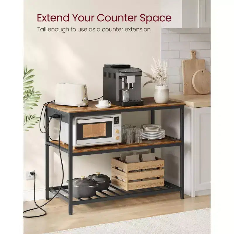 VASAGLE Kitchen Island with 3 Shelves, 47.2 Inches Width Kitchen Shelf with Power Strip, Large Worktop, Stable Steel Structure