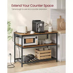 VASAGLE Kitchen Island with 3 Shelves, 47.2 Inches Width Kitchen Shelf with Power Strip, Large Worktop, Stable Steel Structure