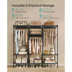 SONGMICS Clothes Rack,72 Inch Large Capacity Portable Closet, Heavy Duty Wardrobe Closet Organizer with Hanging Rails and Shelves, Ink Black