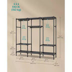 SONGMICS Clothes Rack,72 Inch Large Capacity Portable Closet, Heavy Duty Wardrobe Closet Organizer with Hanging Rails and Shelves, Ink Black